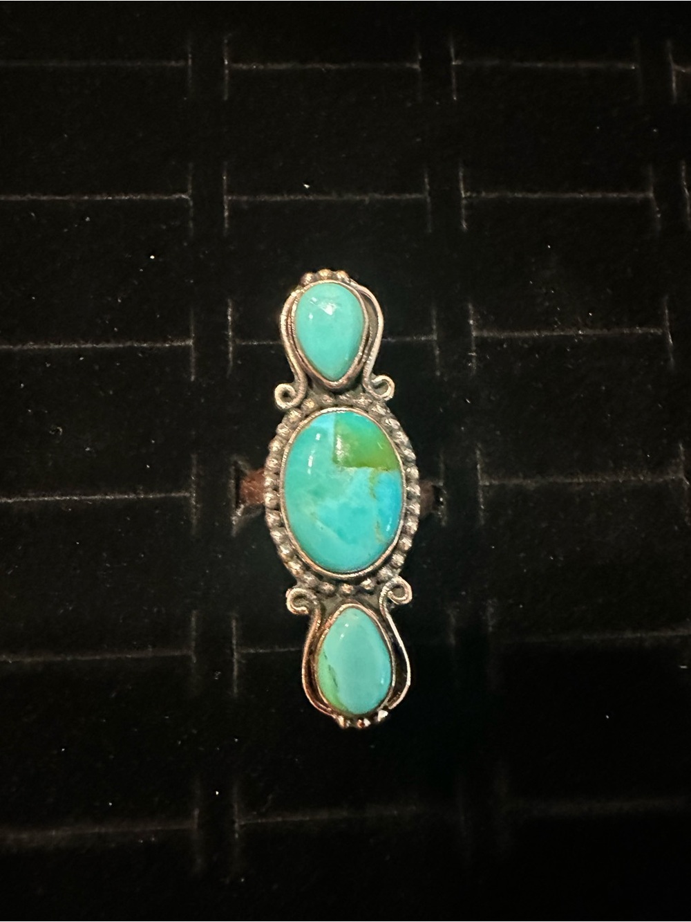 Turquoise Three-Stone Copper Ring - Blue Green - Picture 2 of 3